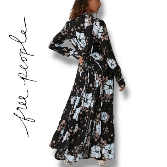 Free People Women’s Back it At Black Floral Maxi Dress in the Size Medium - Picture 3 of 8